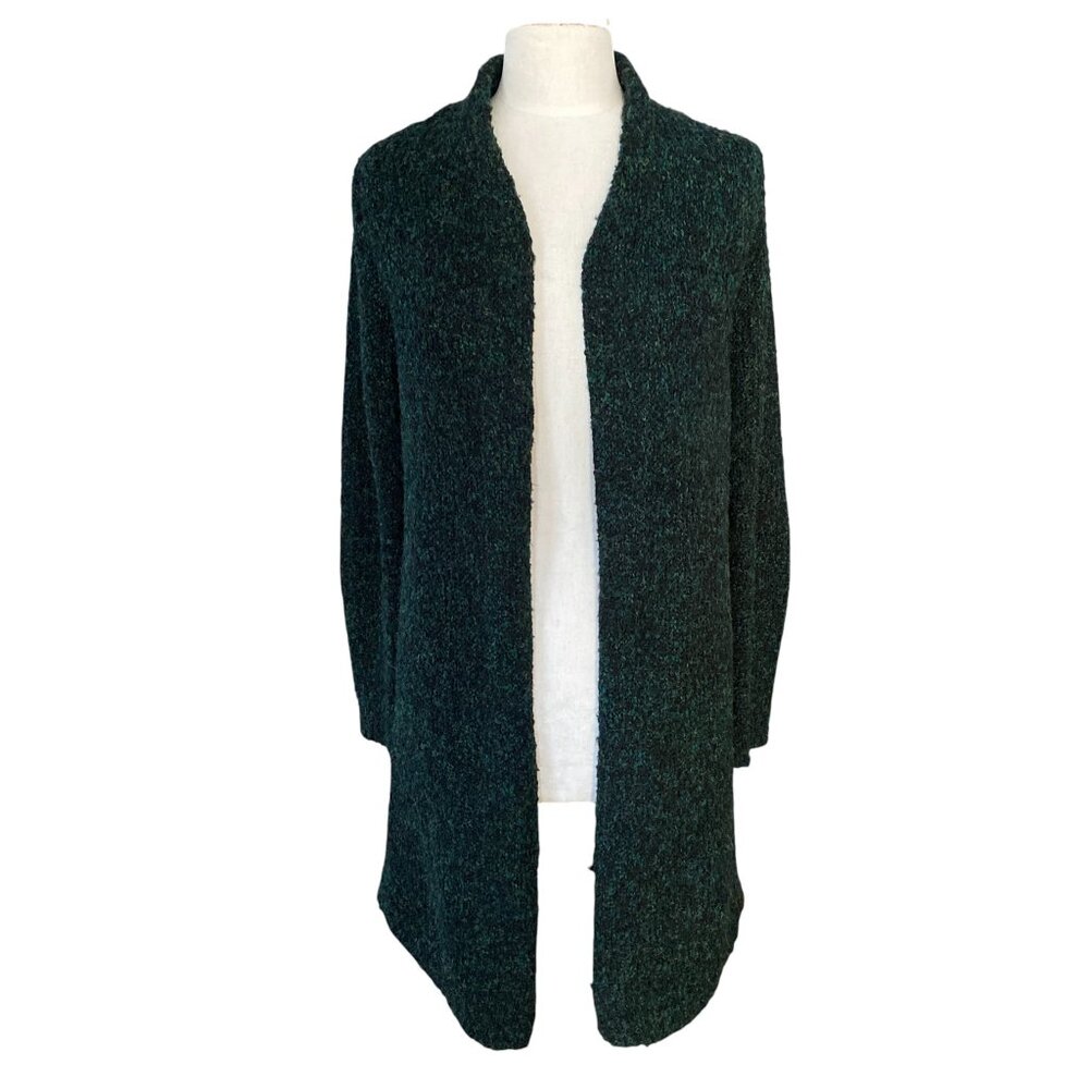 Dex Textured Boucle Long Open Maxi Cardigan Marled Green Black Indie Grunge-S